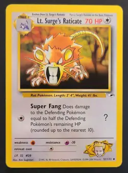 Pokemon LT. SURGE'S RATICATE 51/132 Gym Heroes - Near Mint 🍒 - Image 4