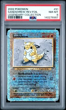 Pokemon Legendary Collection Reverse Holo Foil Sandshrew 91/110 PSA 8 - Image 1