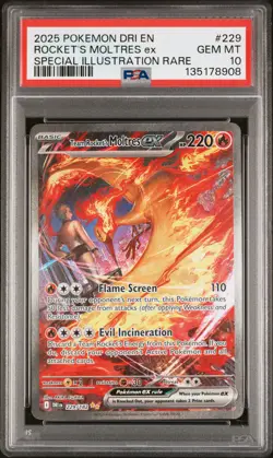 2025 POKEMON DRI EN-DESTINED RIVALS #229 TEAM ROCKET'S MOLTRES EX PSA 10 - Image 1