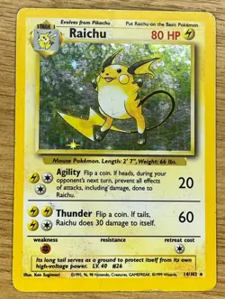 Pokemon TCG Raichu Base Set 14/102 Holo Unlimited Holo Rare - Image 1