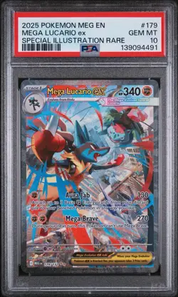 2025 POKEMON MEG EN-MEGA EVOLUTION #179 MEGA LUCARIO EX PSA 10 GEM MINT - Image 1