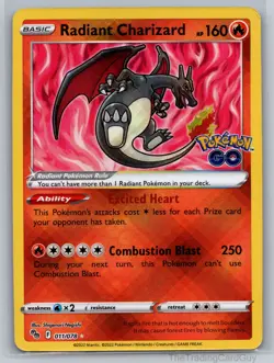 Radiant Charizard Radiant Rare Pokemon GO Holofoil 011/078 NM - Image 1
