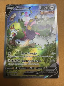 Pokemon Tornadus V Single Strike Full Art Ultra Rare 185/198 Chilling Reign Card - Image 1