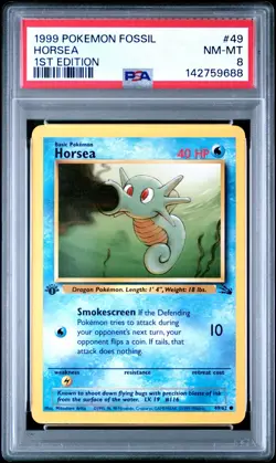 PSA 8 NM/MT 1999 POKEMON FOSSIL 49 HORSEA 1ST EDITION ENGLISH - Image 1