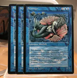MtG card, 3x Seasinger, Fallen Empires 1994 blue summon merfolk control creature - Image 1