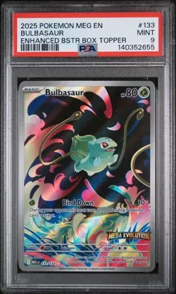 Pokemon TCG Bulbasaur Enhanced Mega Evolution Promo Card 133/132, PSA 9 - Image 1