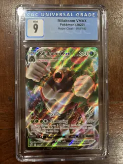 2020 POKEMON SWORD & SHIELD REBEL CLASH #018 FULL ART/RILLABOOM VMAX CGS 9 - Image 1