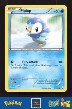 2012 Pokemon BW Dark Explorers 27/108 Piplup - Image 1