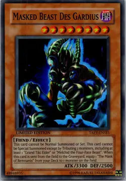Yugioh Masked Beast Des Gardius TAEV-ENSE1 Limited Edition Super Rare NM - Image 1
