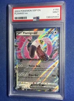 2024 POKEMON SSP EN FLAMIGO EX #160 PSA 9 - Image 1