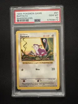 Pokemon PSA 10 GEM MINT Rattata Base Set Shadowless 1999 Card 61/102 - Image 1