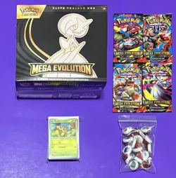 Pokemon TCG Mega Evolutions ETB, All 4 Packs, 55 cards, & 15 Hershey’s Kisses - Image 1