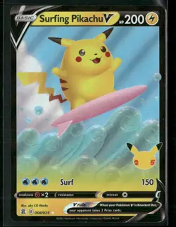 Surfing Pikachu V 008/025 - Celebrations 25th Anniversary Pokemon Card - Image 1