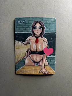 MTG Painted Teacher Anime Girl Island Alter Card - Image 1