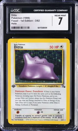 1999 POKEMON FOSSIL - FIRST ED - HOLO #3/62 DITTO CGC 7 - Image 1