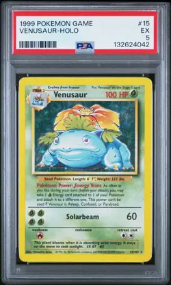 1999 POKEMON BASE SET UNLIMITED #15 VENUSAUR-HOLO PSA 5 - Image 1