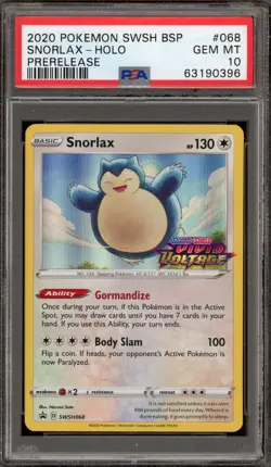 Pokemon Snorlax Vivid Voltage Prerelease Holo Promo SWSH068 PSA 10 Gem Mint - Image 1