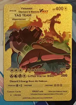 X 1 POKEMON Gold Foil Charizard Blastoise Venusaur Vmax Tag Team Card 143/203 - Image 2
