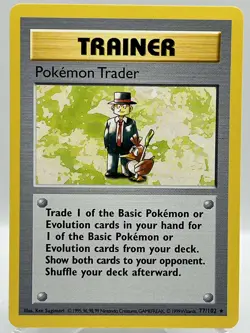Pokemon Trader 77/102 Base Set Shadowless Non Holo Rare Vintage Pokemon TCG Card - Image 1