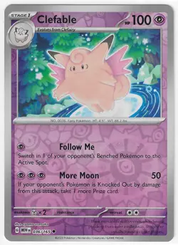 CLEFABLE 036/165 REVERSE HOLO RARE Scarlet & Violet 151 Pokemon Near Mint NM - Image 1