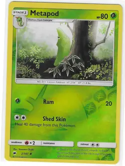 Pokemon REVERSE HOLO METAPOD Sun & Moon Burning Shadows 2/147 PACK FRESH - Image 1