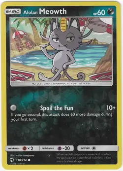 Pokemon ALOLAN MEOWTH REVERSE HOLO Sun & Moon Lost Thunder 118/214 PACK FRESH - Image 1