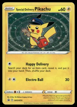 Pokemon Cards Special Delivery Pikachu SWSH074 SWSH Black Star Promo - Image 1