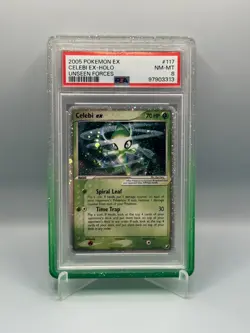 2005 POKEMON EX UNSEEN FORCES #117 CELEBI EX-HOLO PSA 8 *with guard* HEAD SWIRL! - Image 1