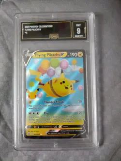 2021 Pokemon Celebrations Flying Pikachu V Halo Mint 9 GMA Grading - Image 1