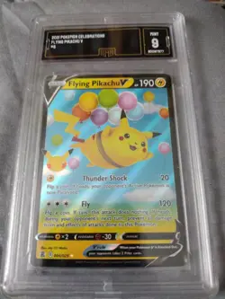 2021 Pokemon Celebrations Flying Pikachu V Halo Mint 9 GMA Grading - Image 2