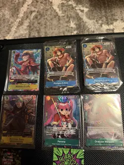 One Piece CCG Promo Card Lot OP13/OP07 6 Cards, Luffy, Ace, Perona & More! - Image 1