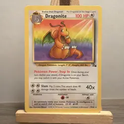 Pokemon Dragonite 19/62 Unlimited Fossil Rare Rainbow 1999 wotc - Image 1