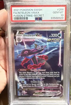 2021 Pokemon Fusion Strike #266 Inteleon VMAX Secret Rare PSA 10 Holo Alt Art - Image 1