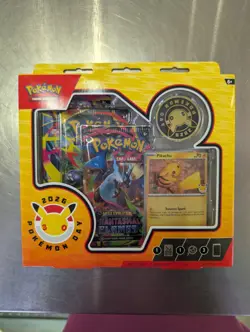Pokemon TCG Pokemon Day 2026 Collection Box Pikachu Promo Coin Stamp 3 Boosters - Image 1