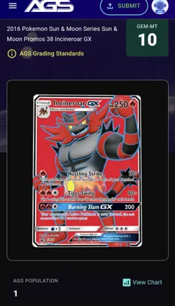 2017 Pokemon Sun & Moon Incineroar Gx SM38 Black Star Promo AGS 10 GEM-MT POP 1 - Image 3