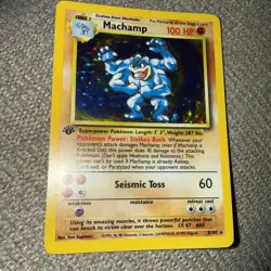 First edition (1st) holographic Machamp, holo, base set, M/NM, pokemon card - Image 1