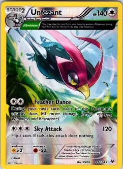 Unfezant (81 Delta) 81/108 XY - Roaring Skies Pokemon NM Reverse Holo - Image 1