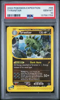 2002 Pokemon Expedition #66 Tyranitar PSA 10 GEM MINT - Image 1