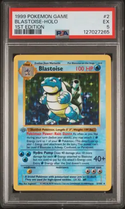 GRAY/GREY STAMP 1999 POKEMON BASE SET 1ST EDITION #2 BLASTOISE-HOLO PSA 5 #2 - Image 1