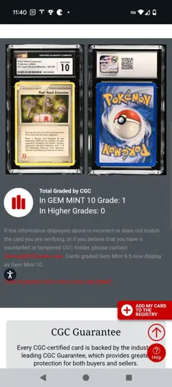 (TOP POP 1) CGC 10 GEM MINT Pokemon Pow! Hand Extension 85/109 EX Team Rocket - Image 4