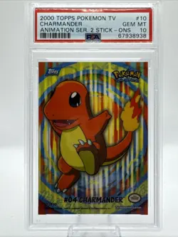 PSA 10 Gem Mint Charmander Stick-Ons Topps 2000 Pokemon Animation Series 2 - Image 1