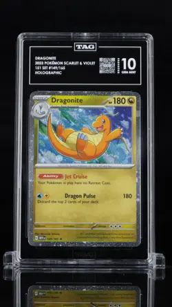 2023 POKEMON MEW EN-151 #149 COSMOS HOLO DRAGONITE TAG 10 TOP GRADE - Image 1