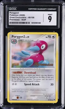2008 POKEMON GREAT ENCOUNTERS - PRERELEASE - STAFF #49/106 PORYGON2 CGC 9 - Image 1