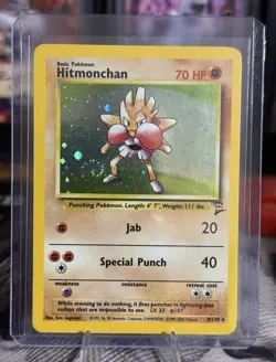 Pokemon TCG Hitmonchan Base Set 2 Holo Unlimited Rare Card 8/130 Swirl! - Image 1