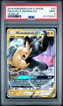 Pokemon Pikachu & Zekrom GX 2019 Sun & Moon Team Up #33/181 PSA 9 - Image 1