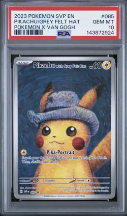 Pokemon Pikachu Grey Felt Hat Promo Card Van Gogh Museum, PSA 10 - Image 1
