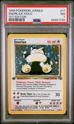 Snorlax 11/64 1st Edition Pokemon TCG Jungle Holo Rare PSA 7 NM - Image 1