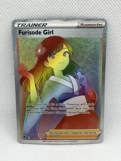 Pokemon TCG Furisode Girl 205/195 Rare Trainer Silver Tempest Rainbow Holo - Image 1