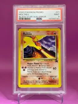 PSA 9 MINT 2000 POKEMON PROMO BLACK STAR #21 MOLTRES BLACK STAR-AOKI ERROR - Image 1