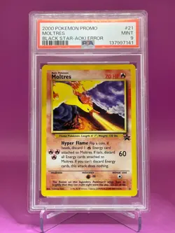 PSA 9 MINT 2000 POKEMON PROMO BLACK STAR #21 MOLTRES BLACK STAR-AOKI ERROR - Image 2
